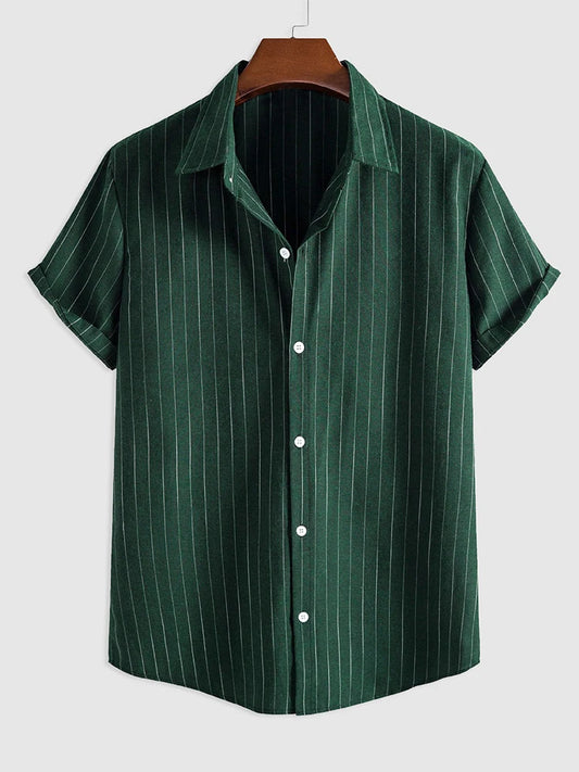 Classic Short Sleeve Button Up (Striped)